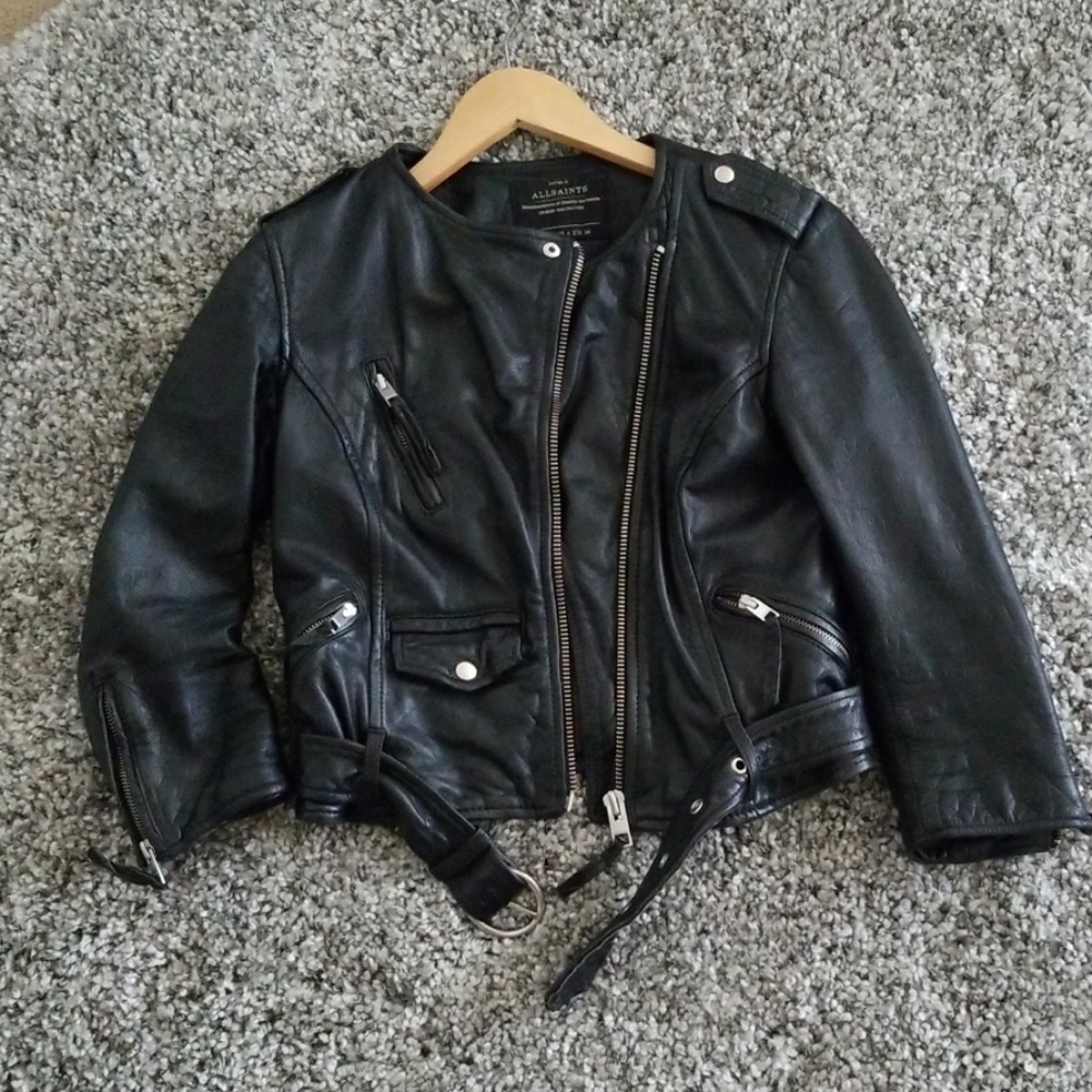 All Saints Riley Cropped Leather Jacket Sz 4